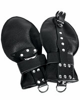Bondagehandschuhe aus dickem schwarzem genarbtem Leder
