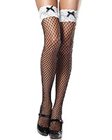 Industrial Net Thigh Highs with Lace Top and Bow
