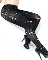 Black Opaque Slashed Pantyhose - Click Image to Close