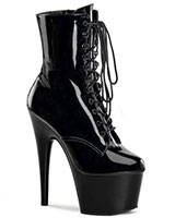 Black Patent Leather Platform Ankle Boots- 7" Heel