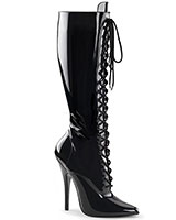Black Patent Leather Laced Boots - 6" Heel