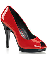 Red Patent Leather Peep Toe Pumps - 4½" Heel