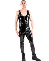 4-Way Black Gloss PVC Dungarees with Zipper Through the Crotch