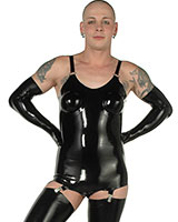 Latex TV Corselet with Inflatable Breasts and Suspenders - 0.6mm