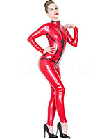 Glued Latex Long Sleeved Catsuit in Red with Black