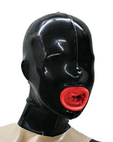 Blowjob-Maske aus geklebtem Latex mit rotem Innenkondom und RV