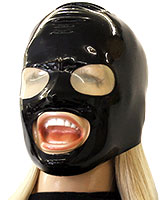 Haube aus Latex mit Mundöffnung und semitransparenten Augen