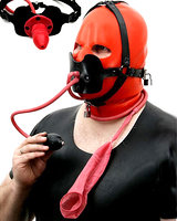 Heavy Rubber Face Harness with Inflatable Gag and Latex Sheath