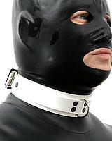 White Heavy Rubber Bondage Collar with D-Ring - also as Lockable