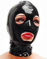 (Bild für) Bondagehaube aus Latex mit Halsband mit O-Ringen