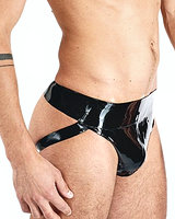 (Bild für) Jock-Strap aus schwarzem geklebtem dickem Latex mit Ausbuchtung