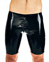 (Bild für) Bermudashorts aus schwarzem Latex mit 3-Wege-Zipper durch den Schritt