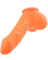 DANNY Anatomical Latex Penis Sheath with Ball Bag - Neon Orange