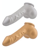 DANNY Anat. Latex Penis Sheath with Ball Bag - Gold or Silver