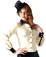 (Bild für) Erzieherinnen-Bluse aus geklebtem weiß-schwarzem Latex - bis 4XL - zum Schließen ins Bild klicken