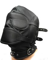 Black Leather Bondage Hood with Gag - Lockable