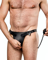 (Bild für) Abschließbarer Lederslip mit Penis-Öffnung und aufpumpbarem Analplug