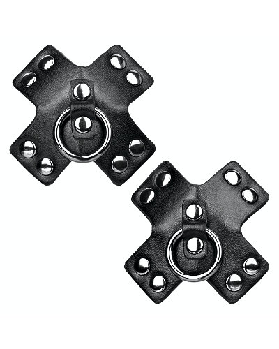 (Bild für) Cross Pasties aus schwarzem Kunstleder mit O-Ringen