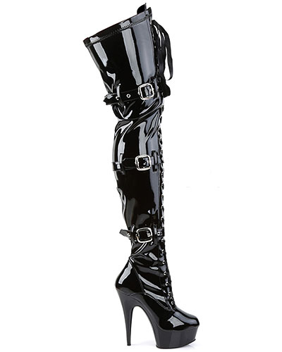 (Bild für) Bondage-Overknees aus Stretchlack zum schnüren mit Plateau