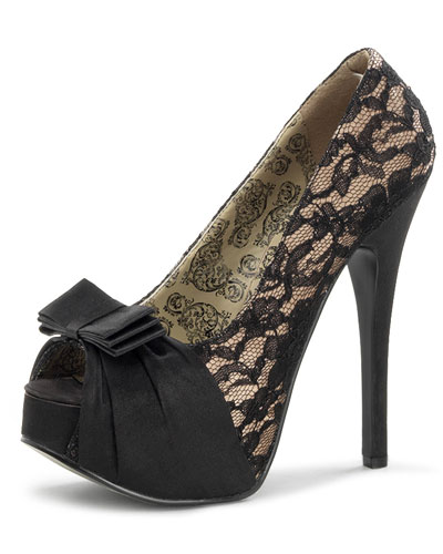 (Bild für) Peep-Toe Plateaupumps aus Satin und Spitze mit 14,6 cm Absatz