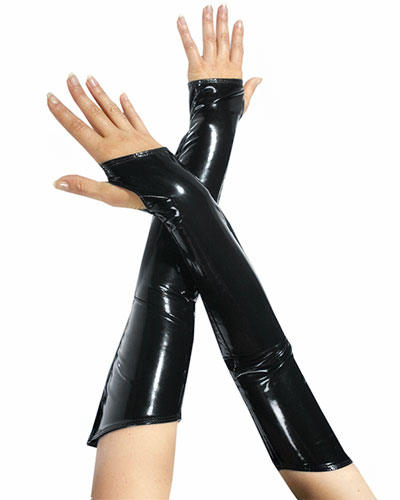 (Bild für) Fingerfreie Handschuhe aus Stretchlack mit Reißverschluß