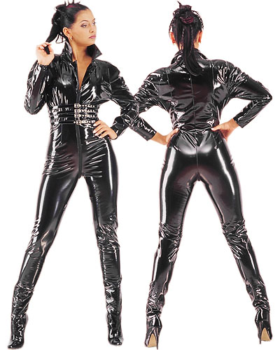(Bild für) Catsuit aus Stretchlack mit 4 Taillenriemen vorn