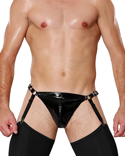 (Bild für) Lackstring für Männer mit 4 Strapsen