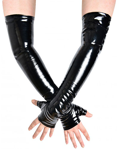 (Bild für) Handschuhe aus schwarzem Lack - lang - fingerlos