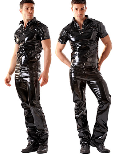 (Bild für) Boot Cut Jeans aus schwarzem Lack - bis Größe 3XL
