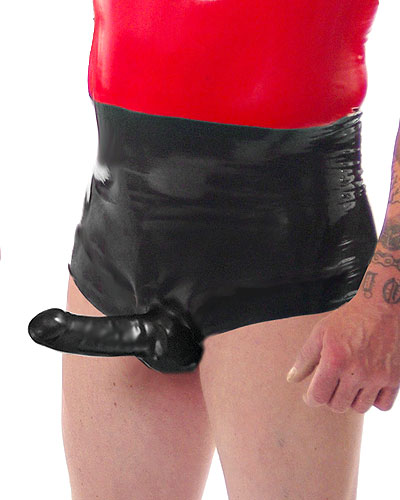 (Bild für) Latexslip mit (offener) Penis-Hodenhülle und Analkondom