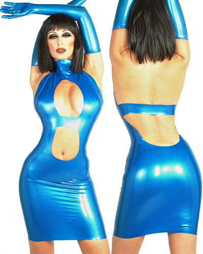 Minikleid aus geklebtem Latex mit Nackenträger