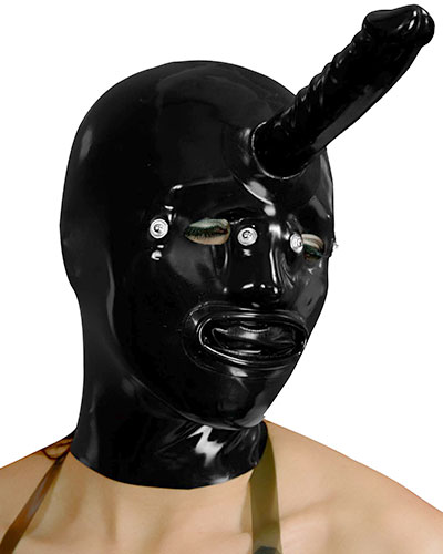 (Bild für) Anatomische Latexhaube - 0,6 mm - mit Innenkondom und Stirndildo