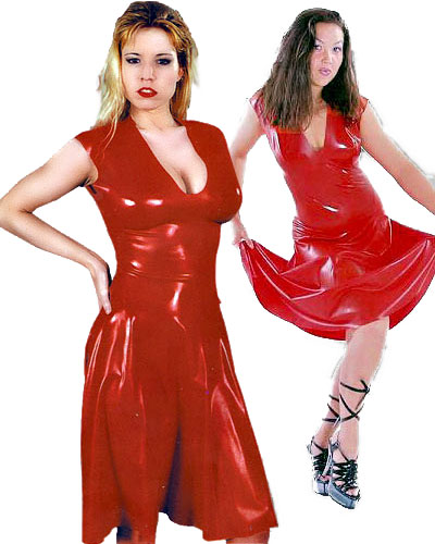 (Bild für) Ärmelloses anatomisches Latexkleid mit weiten Rock- bis 2XL