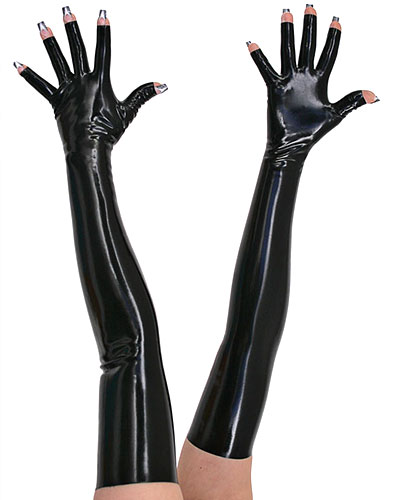 (Bild für) Anatomische lange Latexhandschuhe mit offenen Fingerspitzen