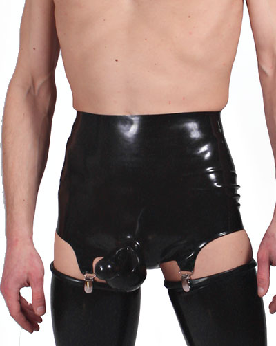 (Bild für) Anatomischer Latex-Strapsslip mit Penishülle und Anal-Optionen