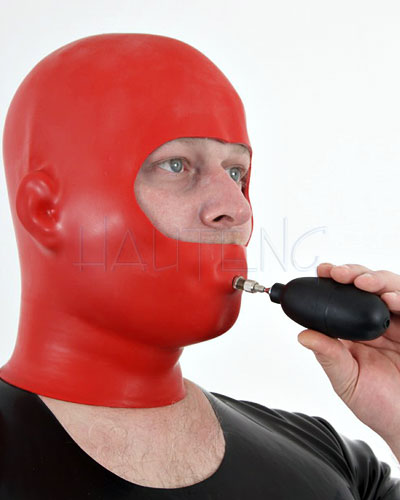 (Bild für) Anatomische Disziplinhaube aus 0,6mm Latex mit Aufpumpknebel und RV