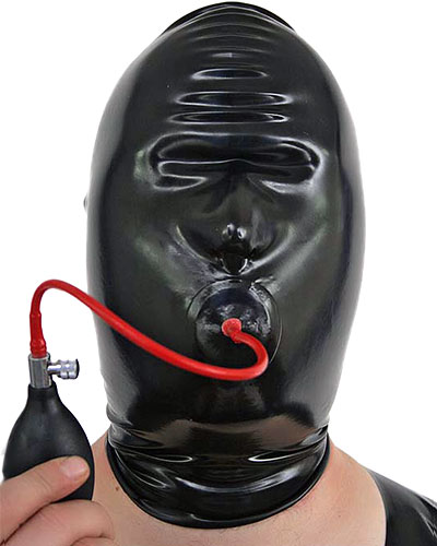 (Bild für) Fetischhaube aus Latex mit aufblasbarem Knebel