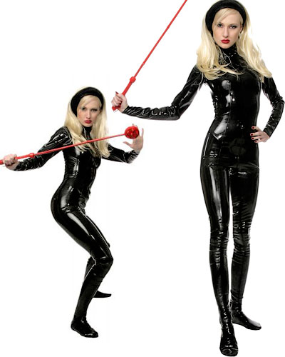 (Bild für) Bad Girl Catsuit aus schwarzem Latex mit 2-Wege-RV und Füßen