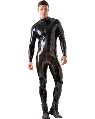 (Bild für) Ganzanzug aus geklebtem schwarzem Latex mit 2-Wege-RV