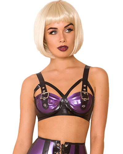 (Bild für) Bondage-BH aus geklebtem schwarzem und lilafarbenem Latex