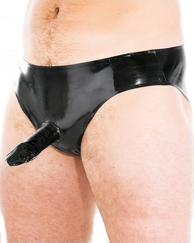 (Bild für) Slip aus geklebtem schwarzem Latex mit Penishülle