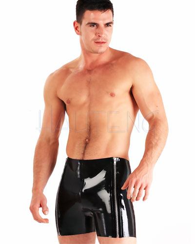(Bild für) Boxer-Shorts aus geklebtem schwarzem Latex mit 2 RVs vorn