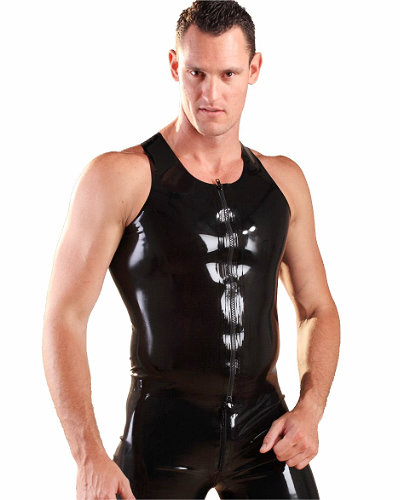 (Bild für) Ärmelloses Shirt aus geklebtem schwarzem Latex mit Zipper