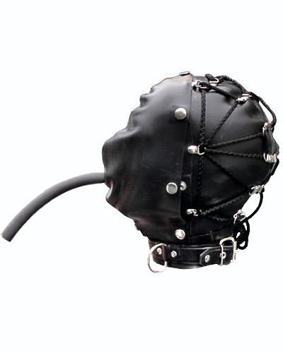 (Bild für) Heavy Rubber Bondagehaube mit Atemschlauch und abnehmbarer Front