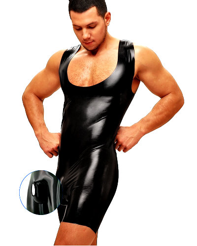 (Bild für) Anatomischer Fetisso-Surfanzug aus Latex mit Hodenbeutel und Erektionsring
