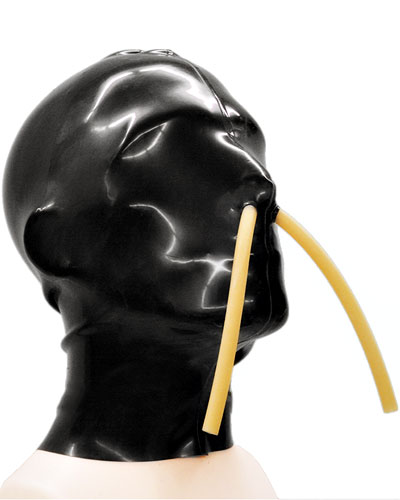 (Bild für) Atemkontrollhaube aus geklebtem Latex mit 2 Atemschläuchen