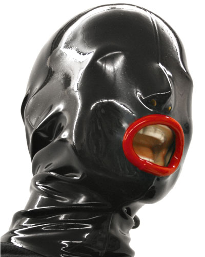 (Bild für) Haube aus geklebtem Latex mit roten Lippen und Reißverschluß