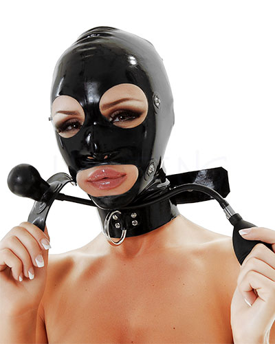 (Bild für) Bondagehaube aus Latex mit aufpumpbarem Knebel