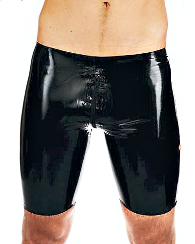 (Bild für) Bermudashorts aus schwarzem Latex mit 3-Wege-Zipper durch den Schritt