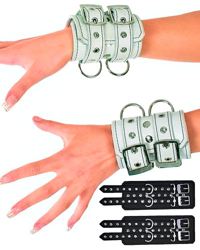 (Bild für) Handfesseln aus Leder mit D-Ringen